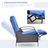 Outdoor Rattan Recliner Chair, Wicker Reclining Chair with Adjustable Back Retractable Footrest Cushion Blue