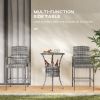 3 Pieces Patio Bar Set, Rattan Bistro Table and Chairs, Outdoor Conversation Furniture Set with Ice Bucket, Mixed Grey