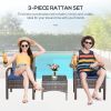 3 Pieces Wicker Patio Furniture Set, Rattan Bistro Set with Coffee Table and Cushions, Outdoor Conversation Set for Garden, Porch, Balcony, Blue