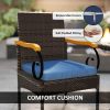 Set of 2 Rattan Outdoor Dining Chairs, Wicker Patio Chairs with Removable Cushion, Acacia Wood Armrests, Navy Blue