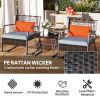 3 Pieces Rocking Bistro Set, Wicker Patio Furniture Set with Cushions and Glass Table for Porch, Balcony, Grey