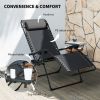 Wicker Folding Lounge Chair with Adjustable Backrest, Rattan Recliner Chair with Headrest & Side Table Tray, Black