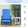 Outdoor Rattan Recliner Chair, Wicker Reclining Chair with Adjustable Back Retractable Footrest Cushion Blue