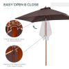 6.6x5ft Square Market Parasol, Wooden Patio Umbrella with Tilt Mechanism and 6 Bamboo Ribs, Garden Sunshade, Coffee