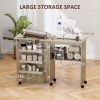 Sewing Machine Cabinet, Folding Sewing Table with Storage Shelf, Bins and Lockable Wheels for Small Space, Grey