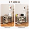 Sewing Machine Cabinet, Folding Sewing Table with Storage Shelf, Bins and Lockable Wheels for Small Space, Grey