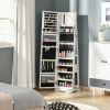 360 Swivel Jewelry Cabinet with Full Length Mirror Lockable Organizer White