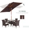 6.6x5ft Square Market Parasol, Wooden Patio Umbrella with Tilt Mechanism and 6 Bamboo Ribs, Garden Sunshade, Coffee