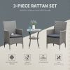 3 Pieces Wicker Patio Furniture Set, Rattan Bistro Set with Glass Top Coffee Table and Cushions, Outdoor Conversation Set for Garden, Porch, Balcony,