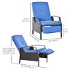 Outdoor Rattan Recliner Chair, Wicker Reclining Chair with Adjustable Back Retractable Footrest Cushion Blue