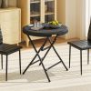 Foldable Round Patio Table for 4, Outdoor Dining Table with HDPE Tabletop and Steel Frame, Dark Grey