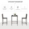 3 Piece Patio Bar Set Wicker Rattan Garden Bistro Set Barstool and Table for Patio Backyard Balcony Poolside, Grey