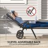 Outdoor Lounge Chair, 5-Level Adjustable Folding Chaise Chair with 2 Wheels for Backyard, Beach, Poolside, Grey