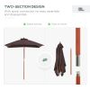 6.6x5ft Square Market Parasol, Wooden Patio Umbrella with Tilt Mechanism and 6 Bamboo Ribs, Garden Sunshade, Coffee