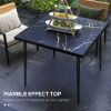 Outdoor Dining Table for 4, Square Patio Dining Table with Marble Effect Tempered Glass Top and Steel Frame, Black