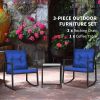 3 Pieces Rocking Bistro Set, Outdoor Wicker Patio Furniture with Glass Coffee Table and Outside Rocking Chairs for Porch, Conversation Sets with Thick