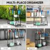 3-Tier Yard Tool Tower Rack, Garden Tool Organizer with Hooks for Long-Handled Rakes, Shovel, Broom, Black