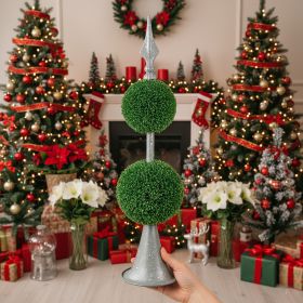 Artificial Tree Boxwood Topiary Two-Tier Natural Spheres D7x26.5in Artificial Plant Metal Stand Home Office Decor (Option: Green)