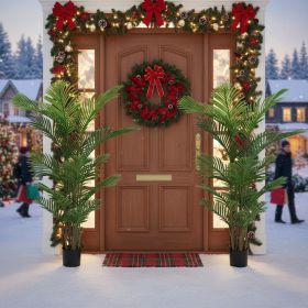 2PCS Set 5.2ft Artificial Palm Trees Natural Christmas Faux Tropical Potted Plants Perfect For Indoor Outdoor Home Office Garden Decor (Option: Green)