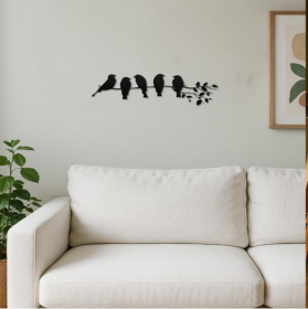 1PC Fashionable Metal Bird Wall Art - Bird On The Branch Wall Ornament. The Leaves With Birds Sculpture Wall Decor Is A Fashion - Forward Metal W (Option: Black)