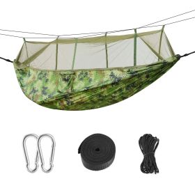 600lbs Load 2 Persons Hammock w/Mosquito Net Outdoor Hiking Camping Hommock Portable Nylon Swing Hanging Bed w/ Strap Hook Carry Bag (Color: Camouflage)