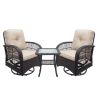 360-Degree Patio Wicker Swivel Rocker Chairs Set;  Outdoor Rattan Rocking Bistro Sets with Cushions and Table