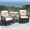 360-Degree Patio Wicker Swivel Rocker Chairs Set;  Outdoor Rattan Rocking Bistro Sets with Cushions and Table