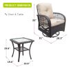 360-Degree Patio Wicker Swivel Rocker Chairs Set;  Outdoor Rattan Rocking Bistro Sets with Cushions and Table