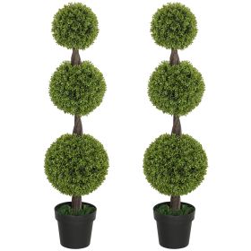 Set Of 2 Artificial Ball Boxwood Topiary Trees, Fake Plants In Pots For Indoor Outdoor Living Room, Green (Option: Green)